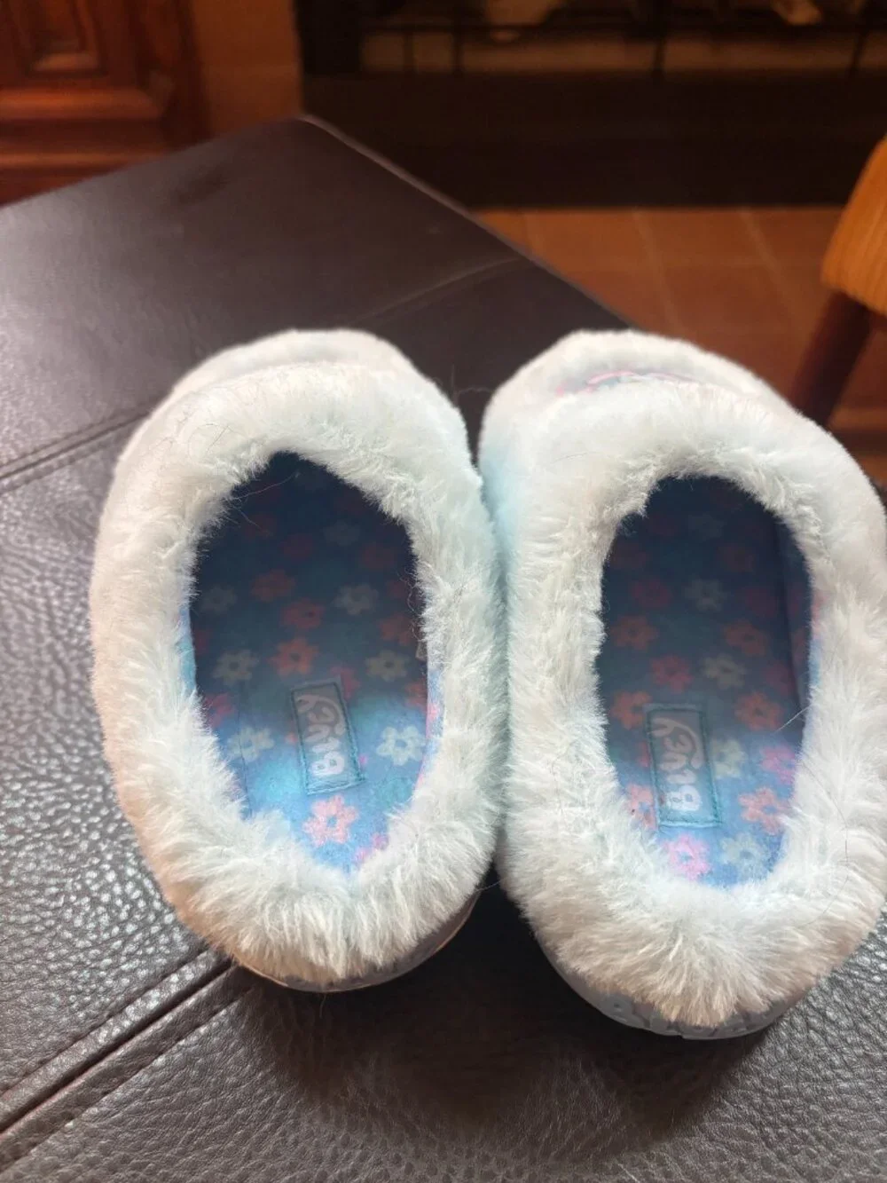 Bluey Fluffy Slippers Slip-On Disney Toddler Size 11/12 - Like New!